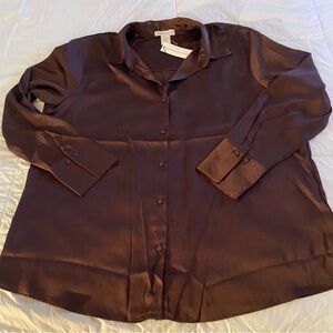 Chic Brown Satin Blouse